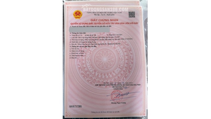 Chính chủ bán đất thôn Cẩm An, xã Cẩm Lĩnh, Ba Vì, Hà Nội - 232m2, , thích hợp đầu tư dài hạn