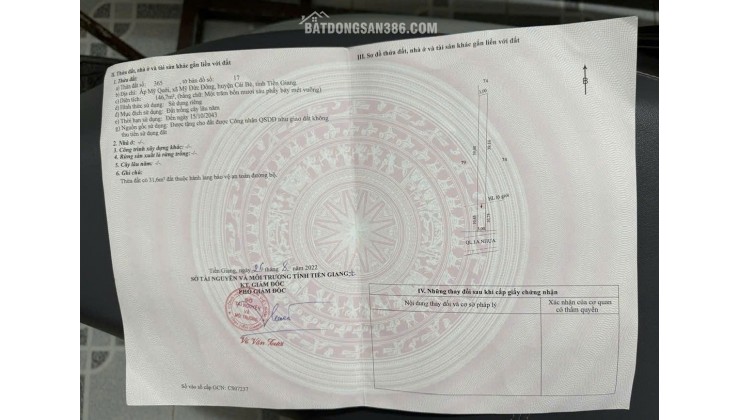 BÁN ĐẤT CÁI BÈ TIỀN GIANG, DT 2CÔNG8 - SHR - 17.5 TỶ. LH:0354408935