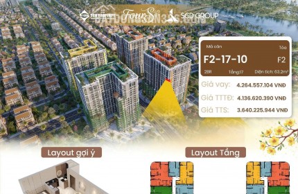 CĂN HỘ GÓC 2 PHÒNG NGỦ FOUR S TOWER F2 – 63,2M², TẦNG 17, VIEW HƯỚNG BIỂN